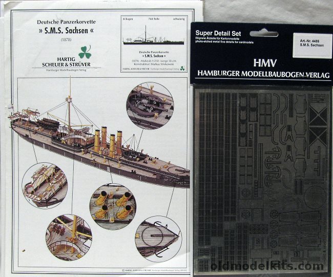 HMV 1/250 SMS Sachsen 1878 With PE Detail Set - Panzerkorvette Coastal Defense Ship plastic model kit